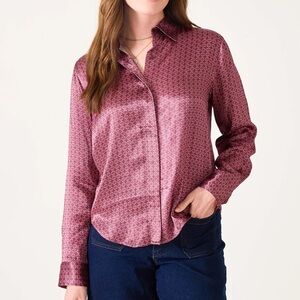 NWT Voyageur by MERSEA Alcott Satin Button Up Shirt in Fig- Small